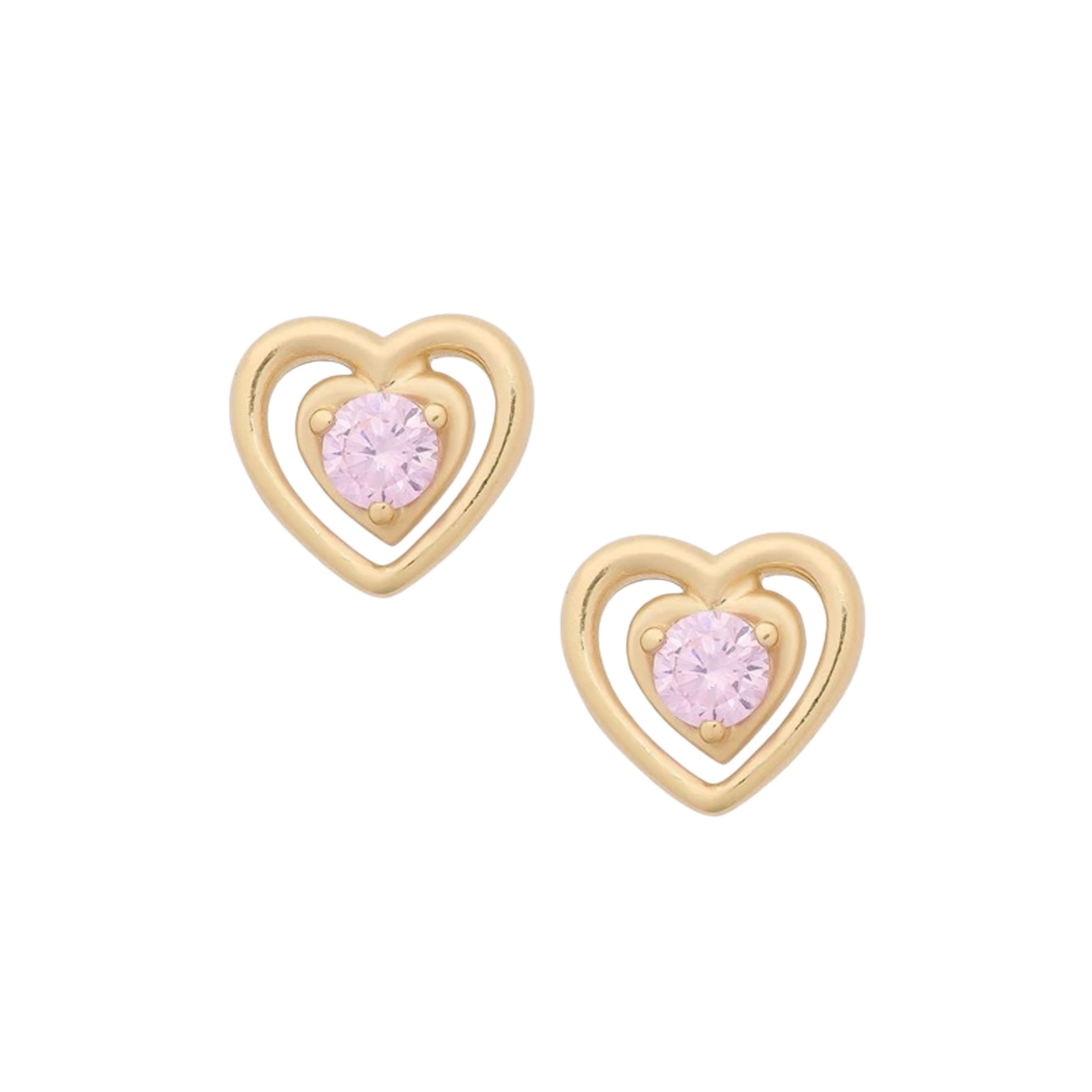 Gold Pink Heart Earrings