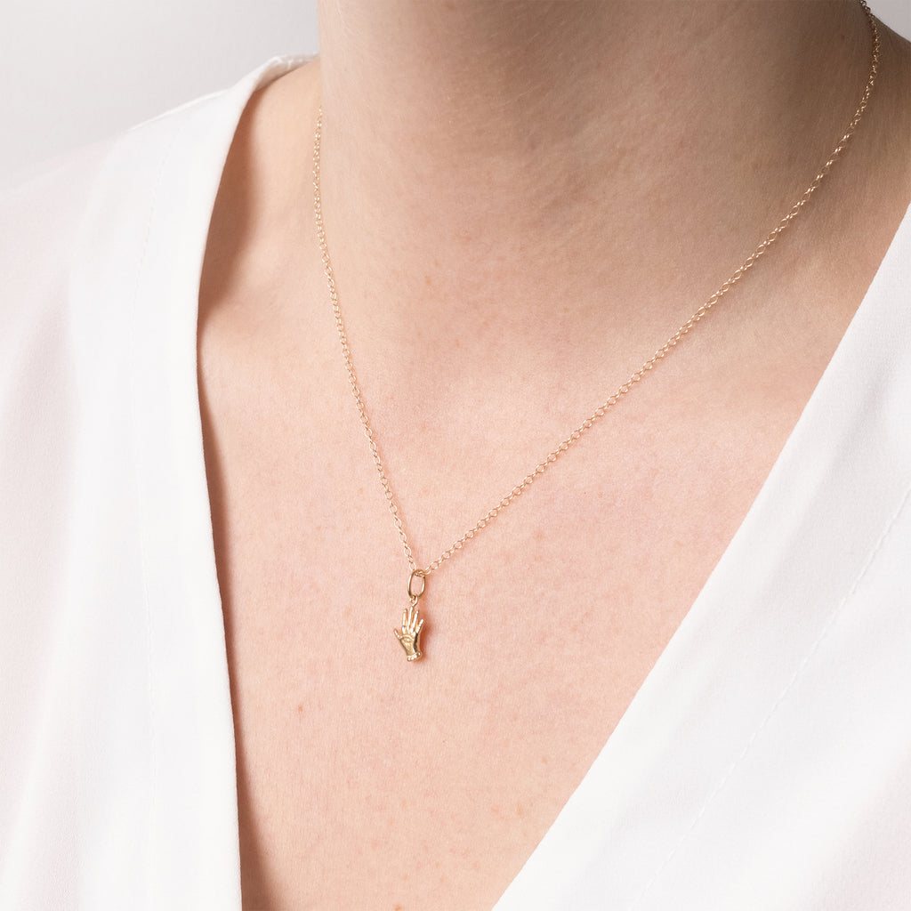 Gold Evil Eye Hand Charm Necklace