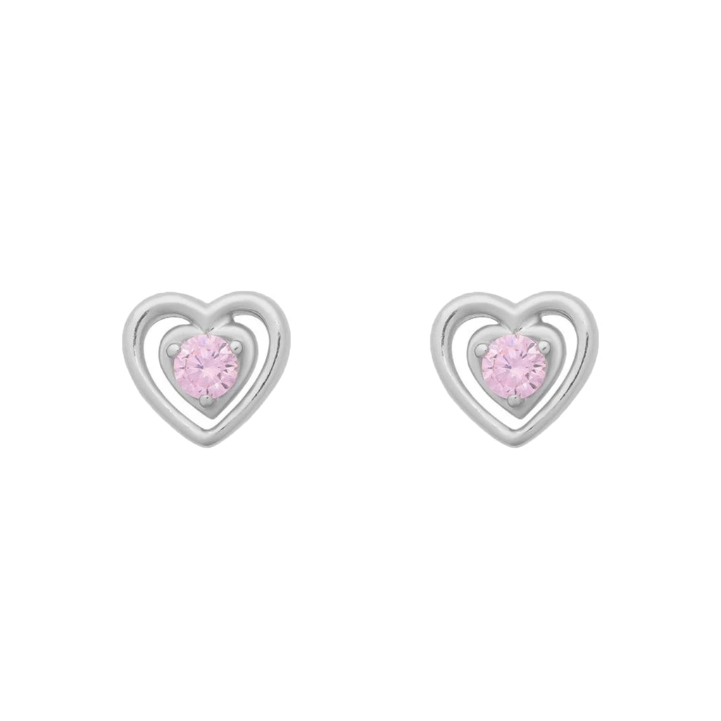 Silver Pink Heart Earrings