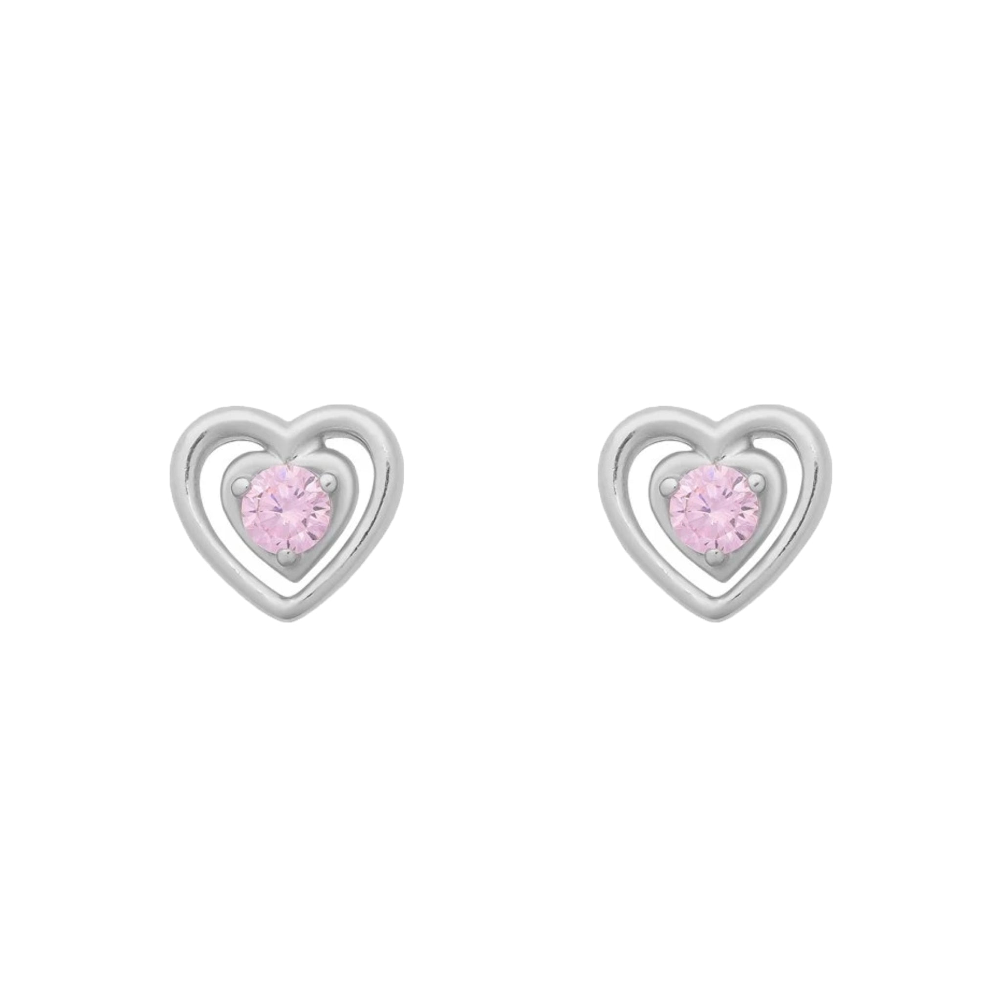 Silver Pink Heart Earrings