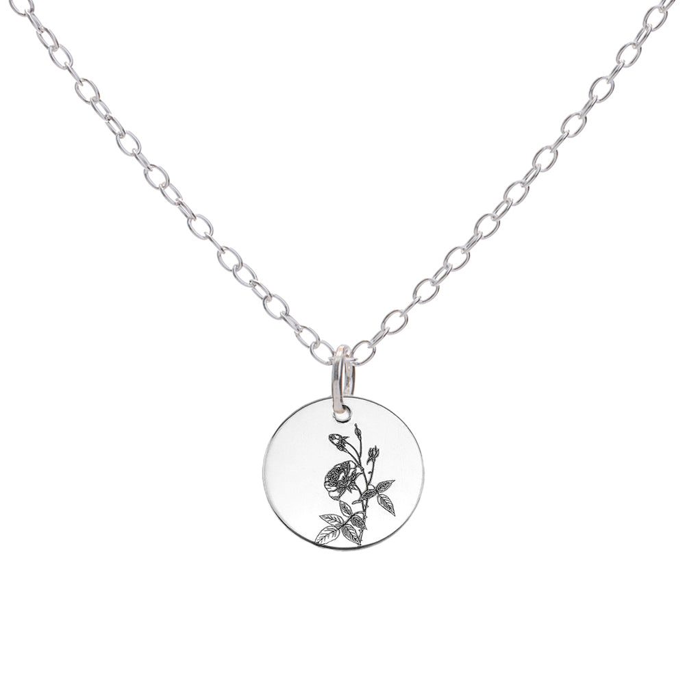 Silver Rose June Birth Flower Necklace