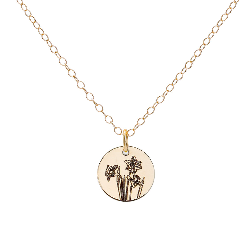 Gold Daffodil March Birth Flower Necklace