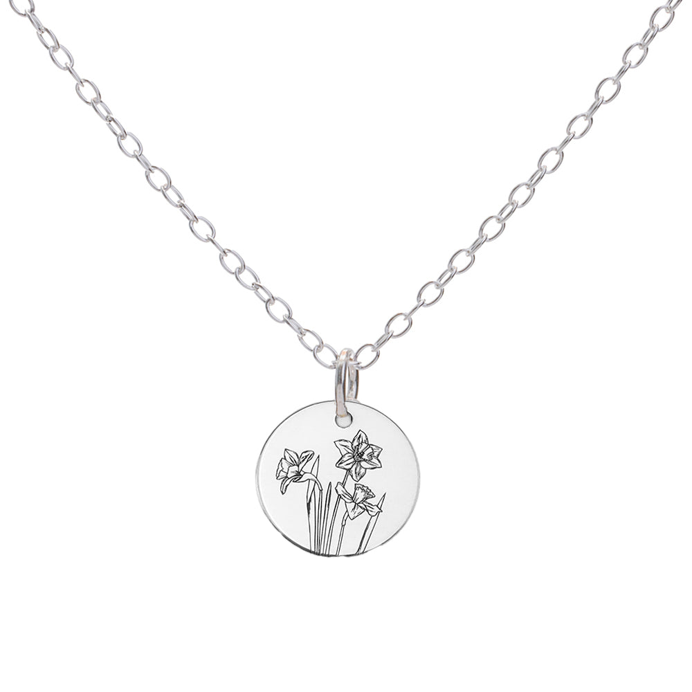 Silver Daffodil March Birth Flower Necklace