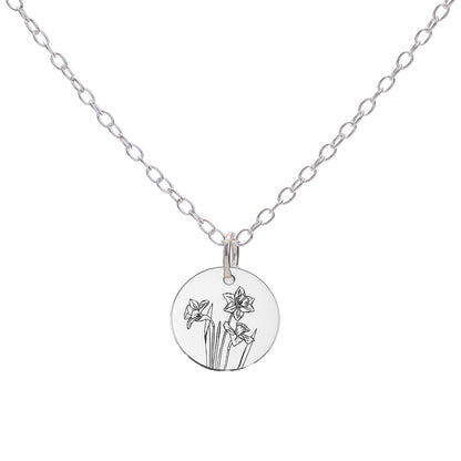 Silver Daffodil March Birth Flower Necklace