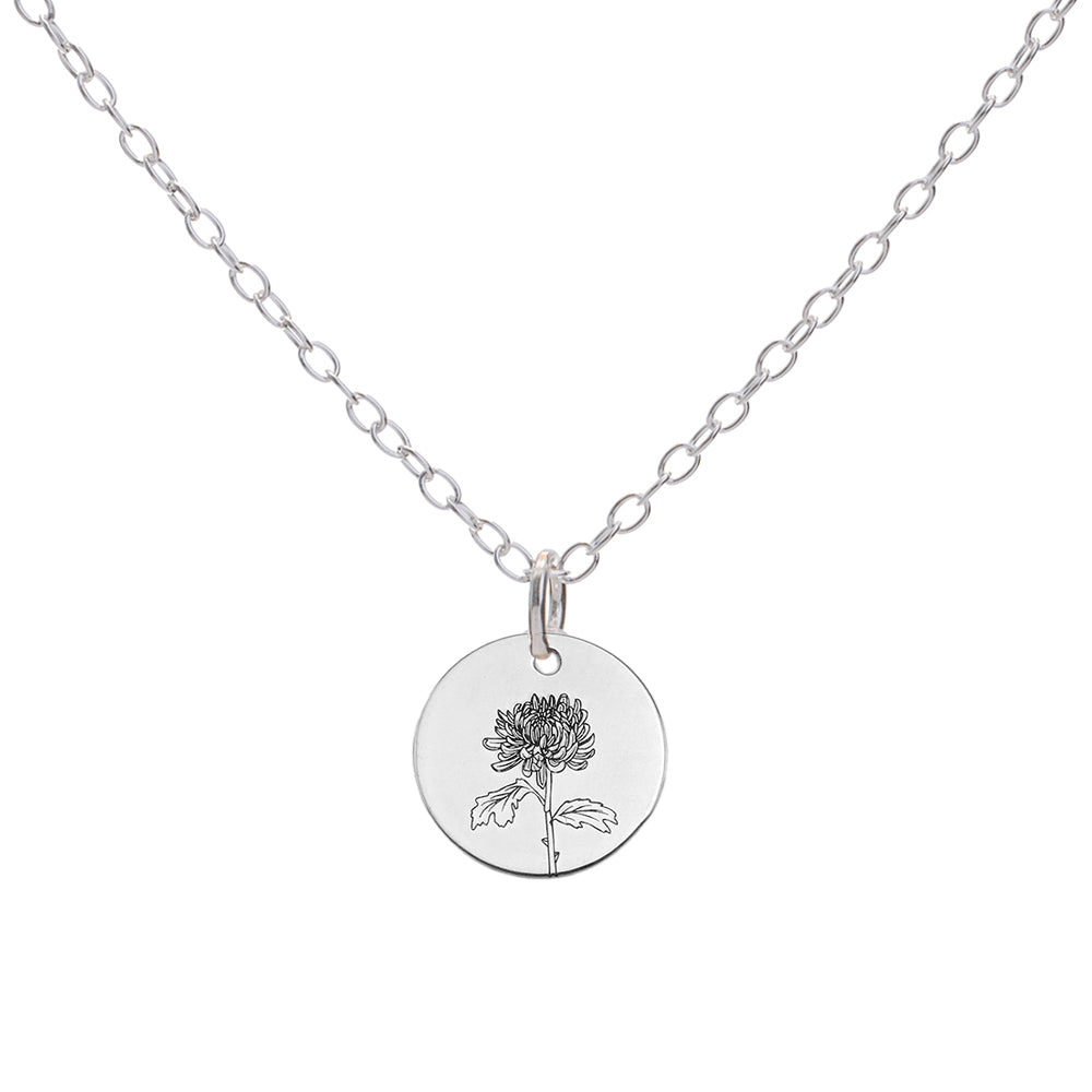 Silver Chrysanthemum November Birth Flower Necklace
