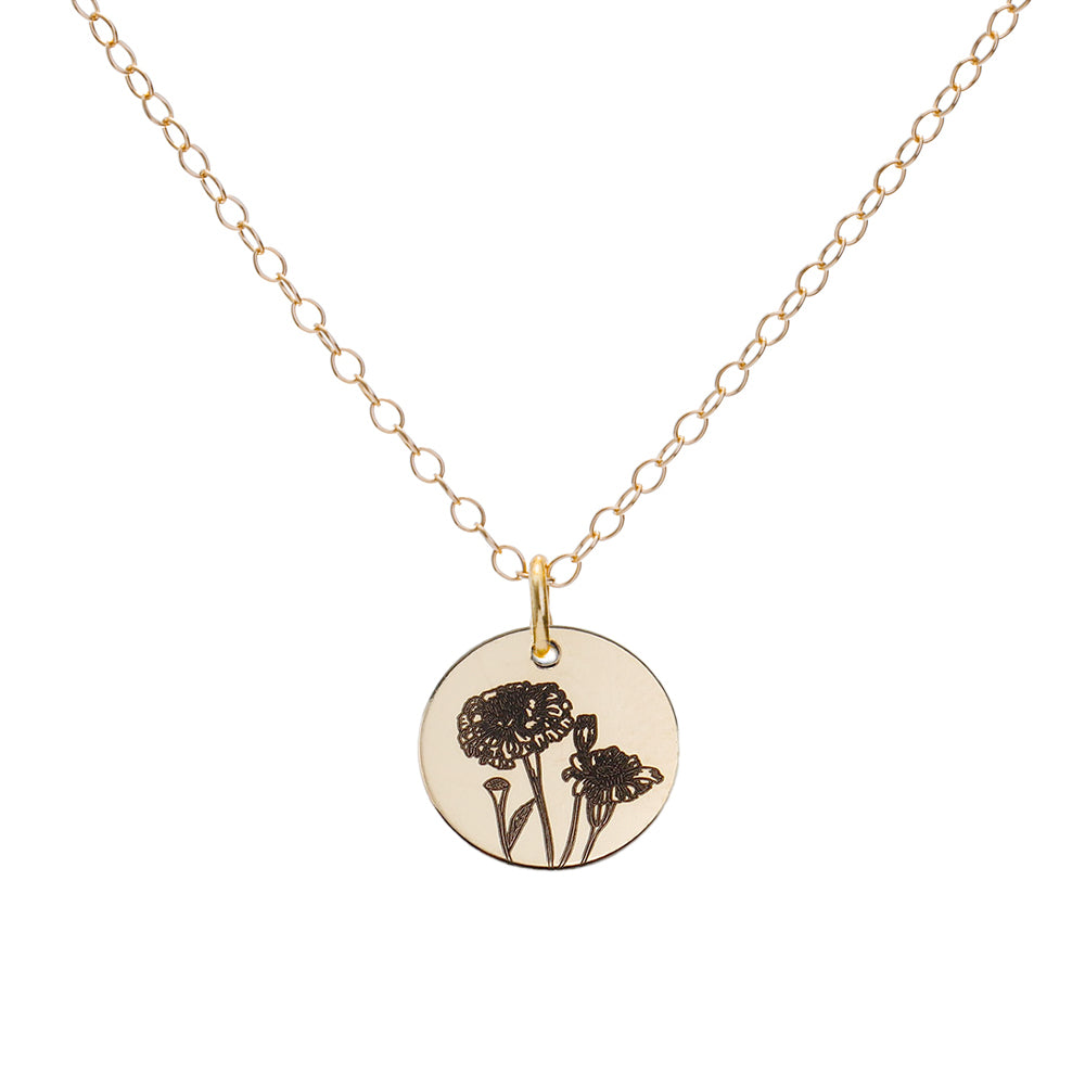 Gold Marigold October Birth Flower Necklace