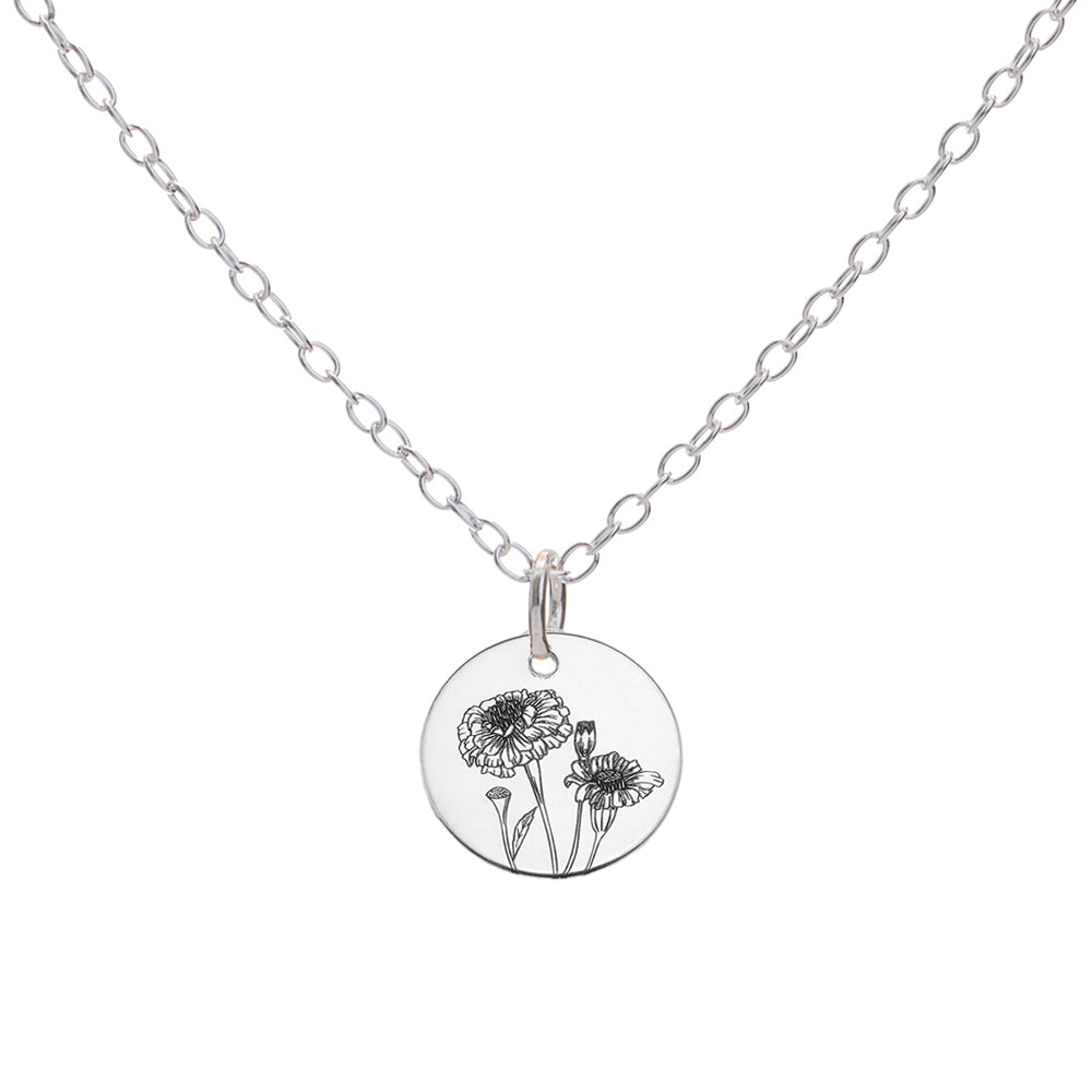 Silver Marigold October Birth Flower Necklace