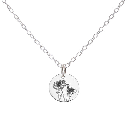 Silver Marigold October Birth Flower Necklace