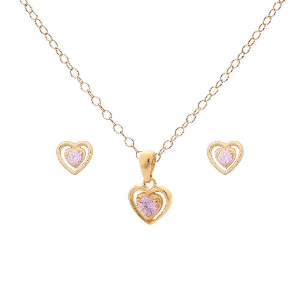 Matching Gold Pink Heart Necklace & Earrings