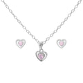 Matching Silver Pink Heart Necklace & Earrings