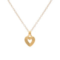 Gold heart-shaped pendant necklace on a white background