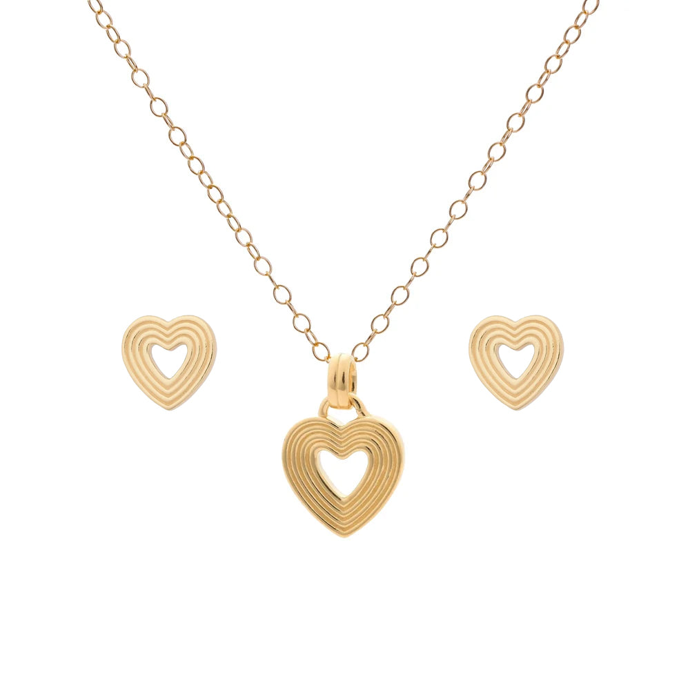 Matching Gold Ripple Heart Necklace & Earrings