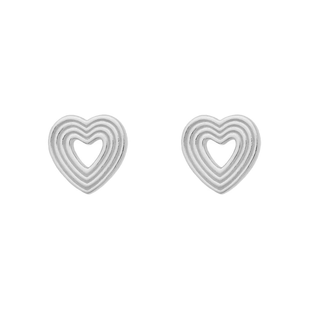 Silver Ripple Heart Earrings