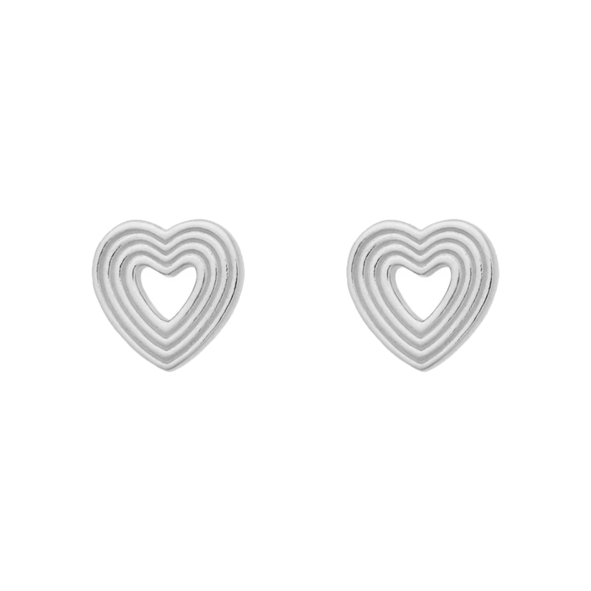 Silver Ripple Heart Earrings