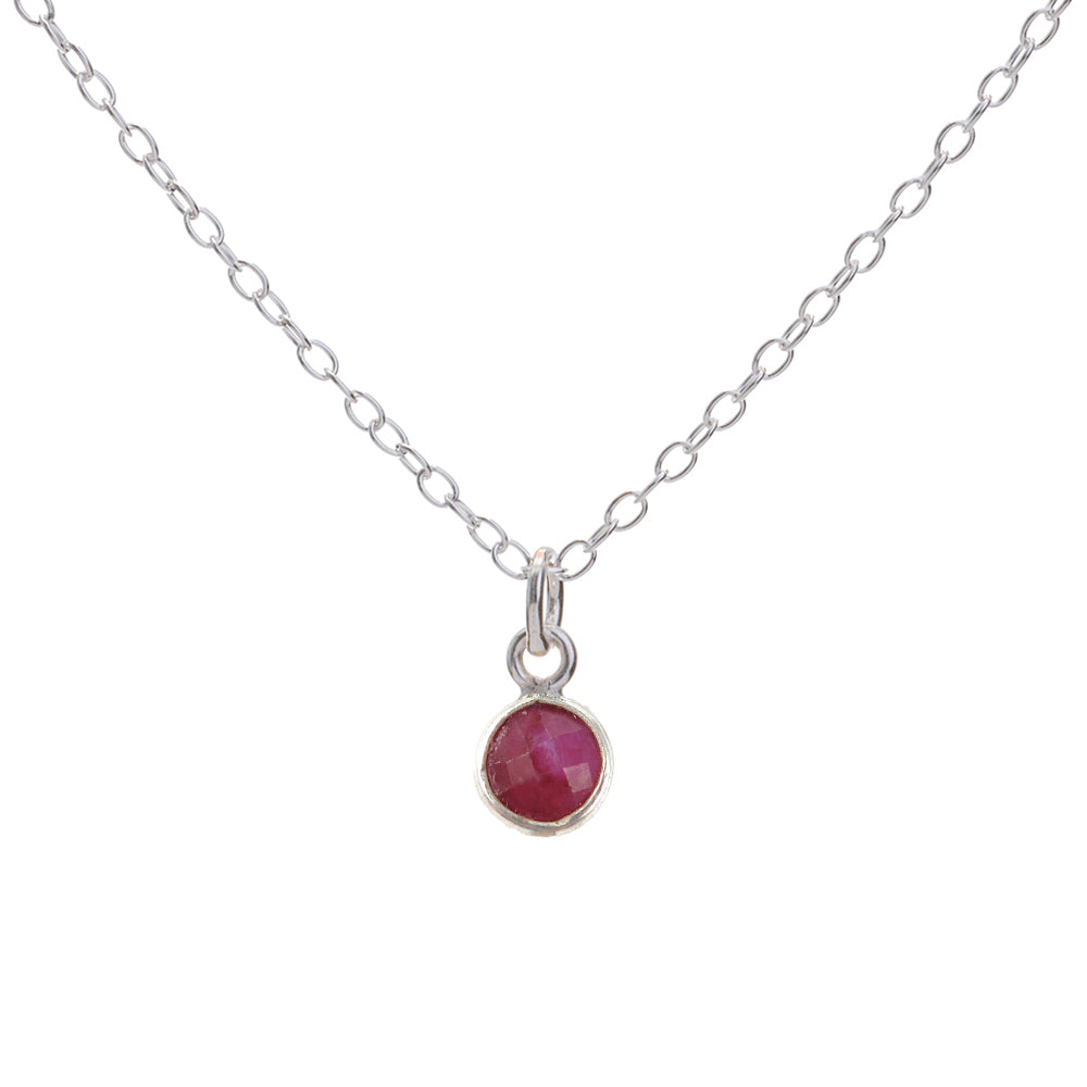 Silver Ruby July Birthstone Necklace