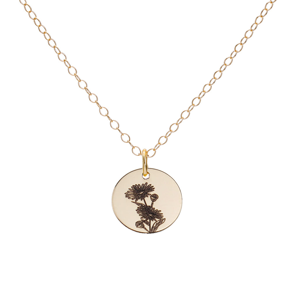 Gold Aster September Birth Flower Necklace