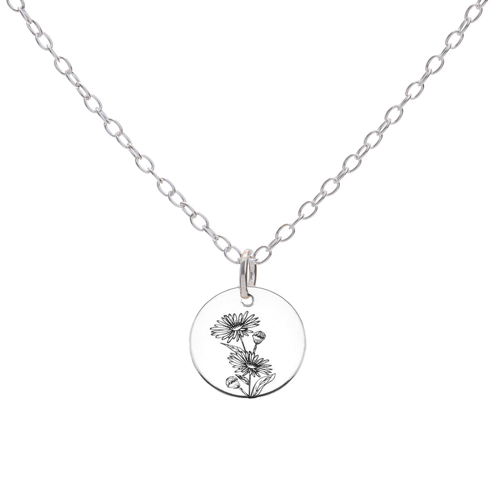 Silver Aster September Birth Flower Necklace