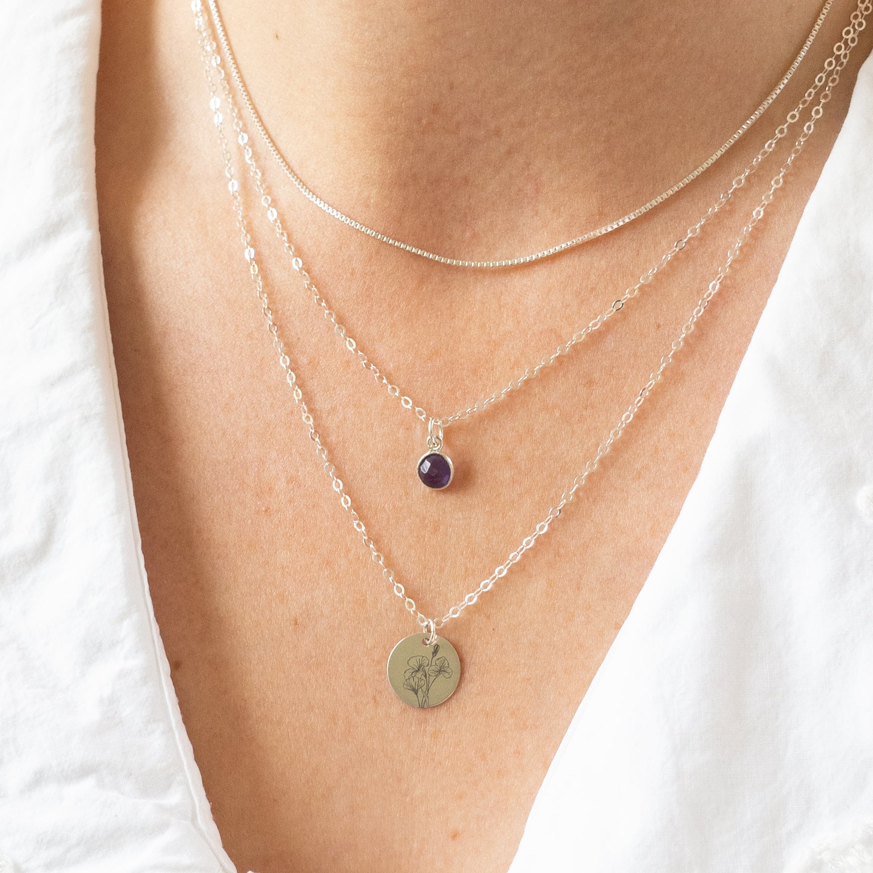 Silver Violet February Birth Flower Necklace