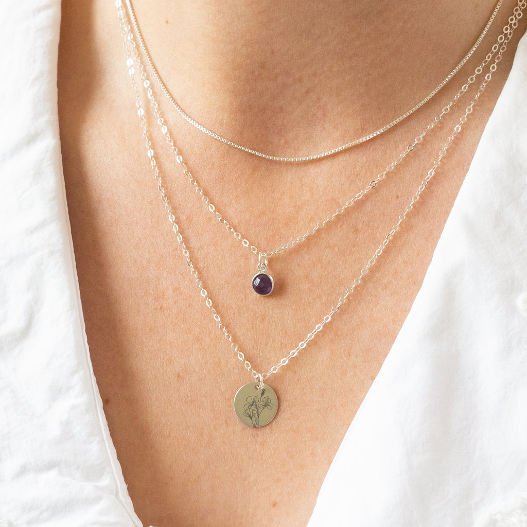 Silver Gladiolus August Birth Flower Necklace