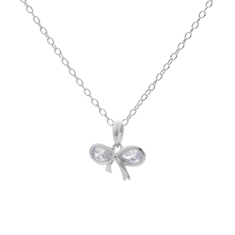 Silver Cubic Zirconia Bow Necklace