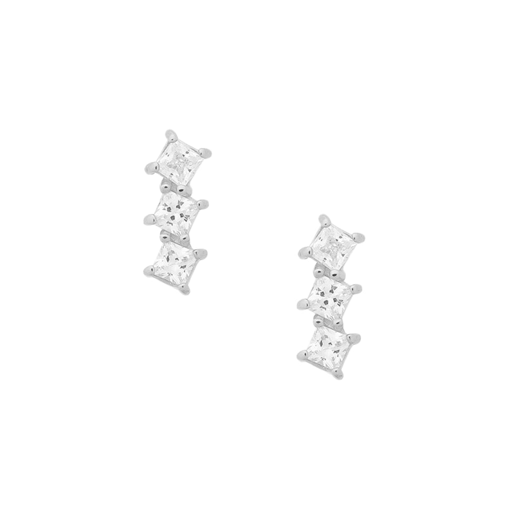 Sterling Silver Triple Cubic Zirconia Bar Studs