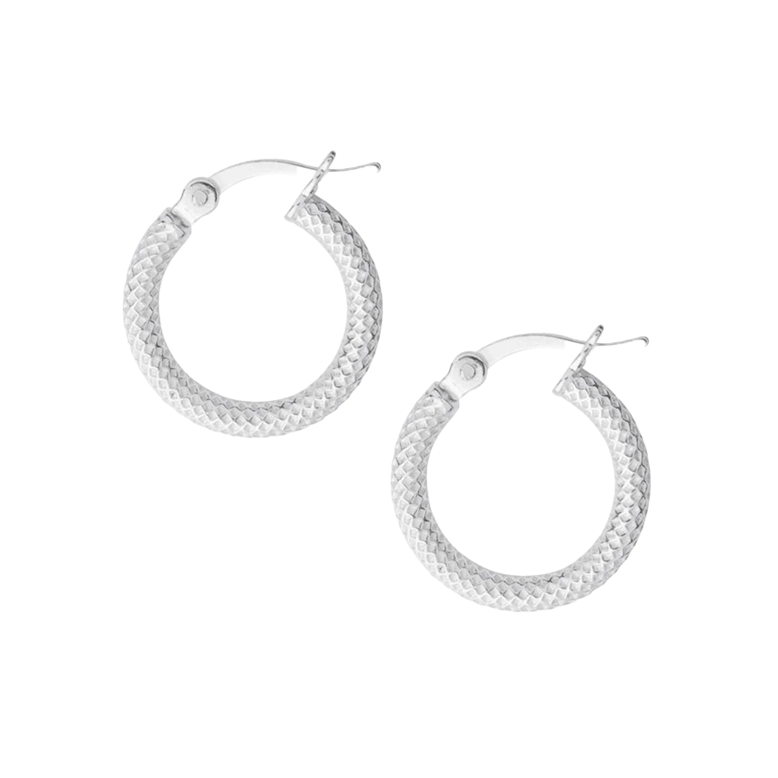 Silver Diamond-Cut Hinged Hoops