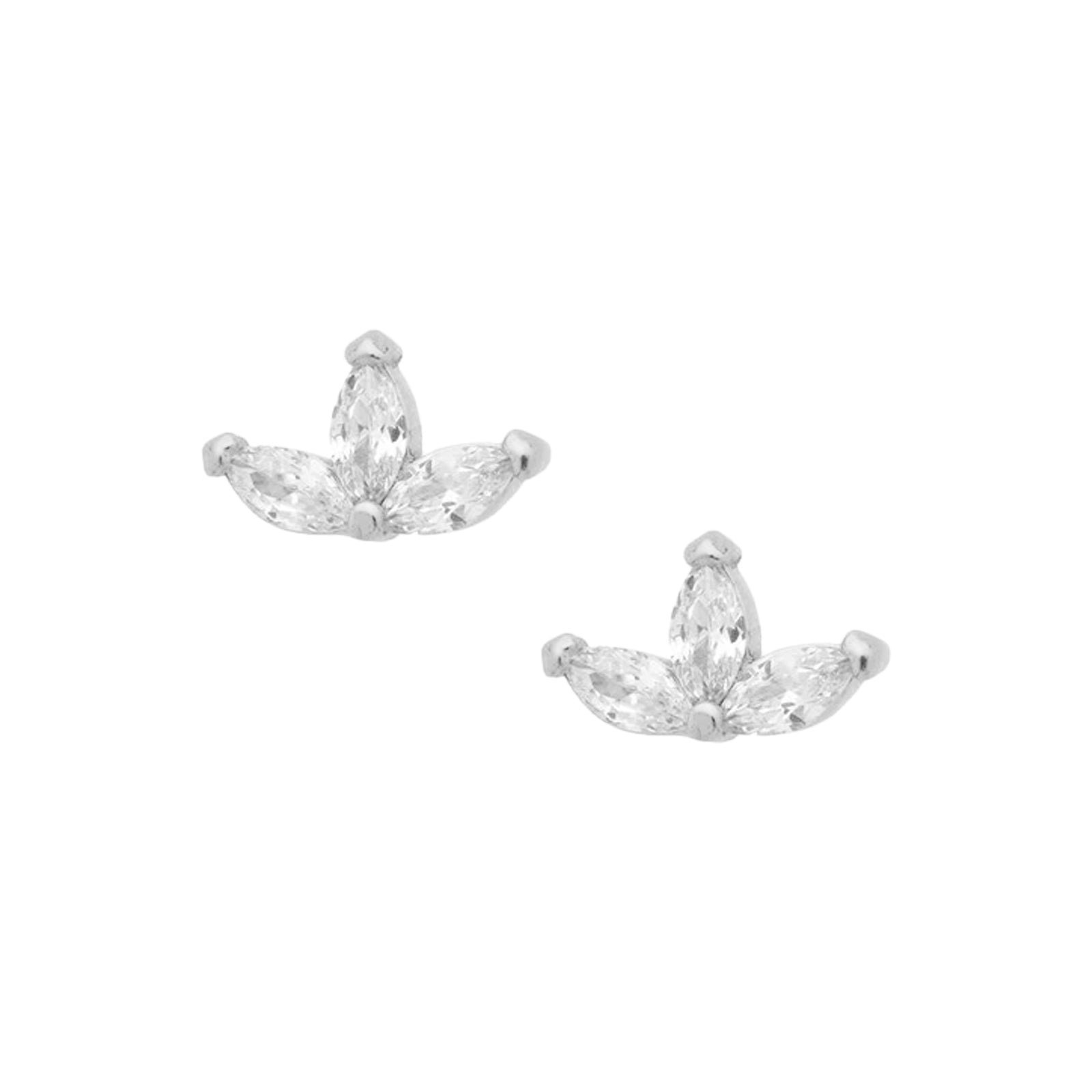 Silver Cubic Zirconia Leaf Stud Earrings