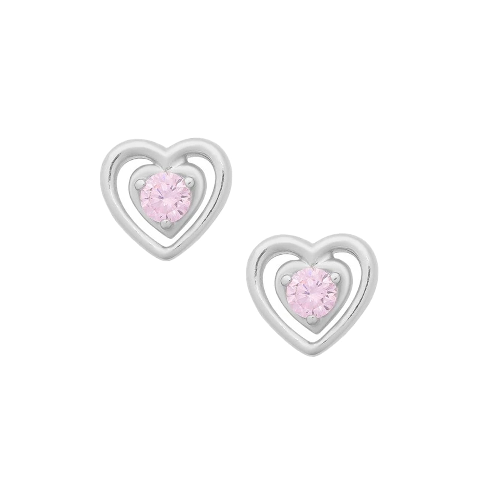 Silver Pink Heart Earrings
