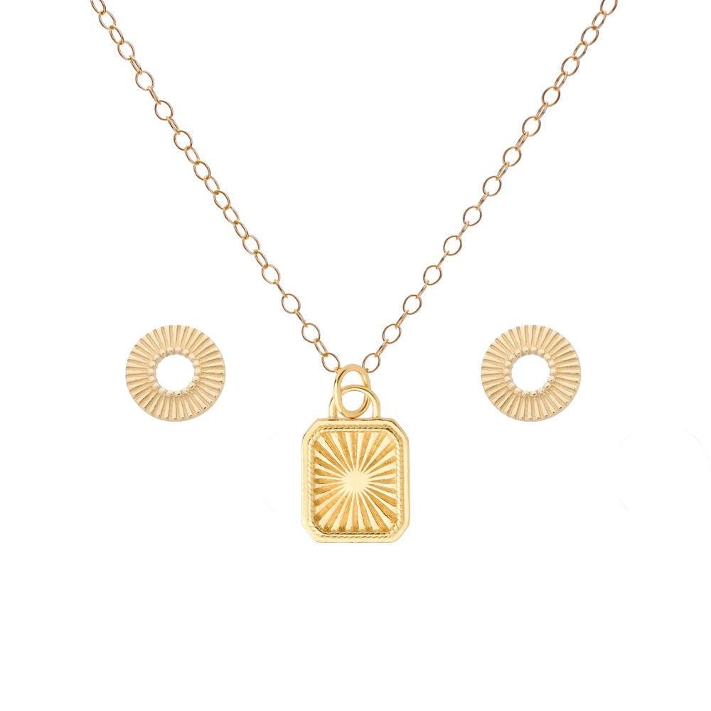 Matching Gold Sunburst Necklace & Earrings Set