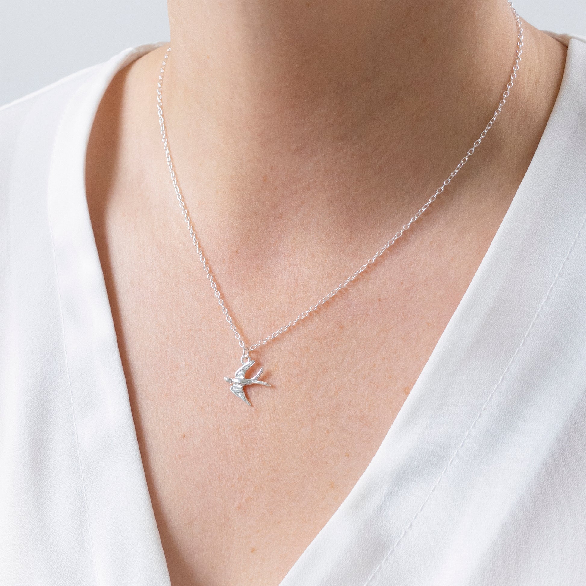 Silver Swallow Charm Necklace