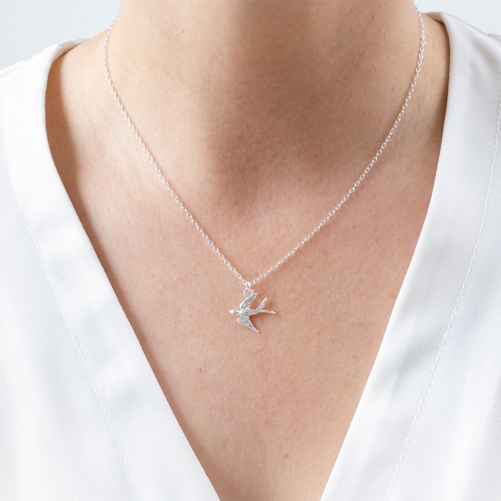Silver Swallow Charm Necklace