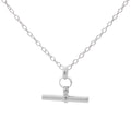 Silver necklace with a t-bar pendant on a white background
