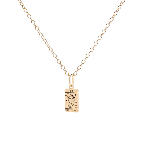 Gold Tarot Card Lovers Charm Necklace