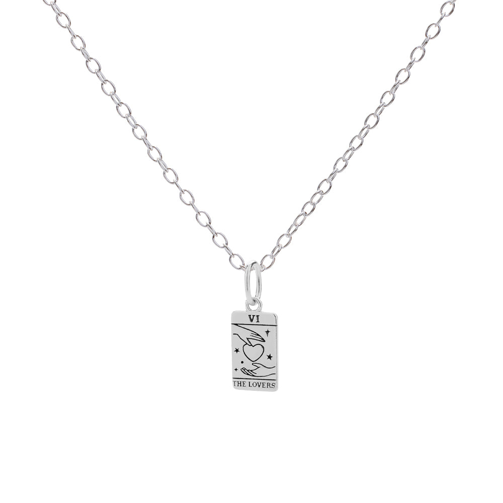 Silver Tarot Card Lovers Charm Necklace