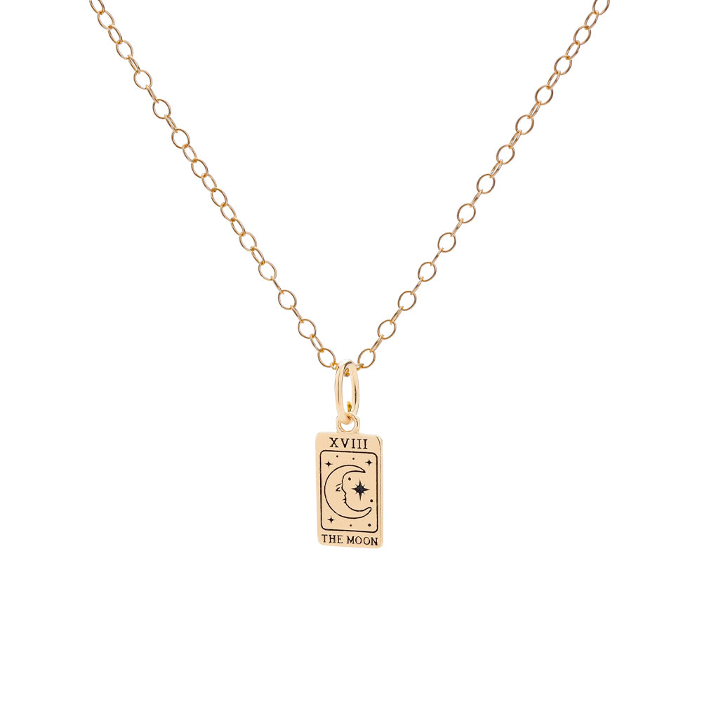Gold Tarot Card Moon Charm Necklace