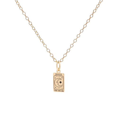 Gold Tarot Card Moon Charm Necklace