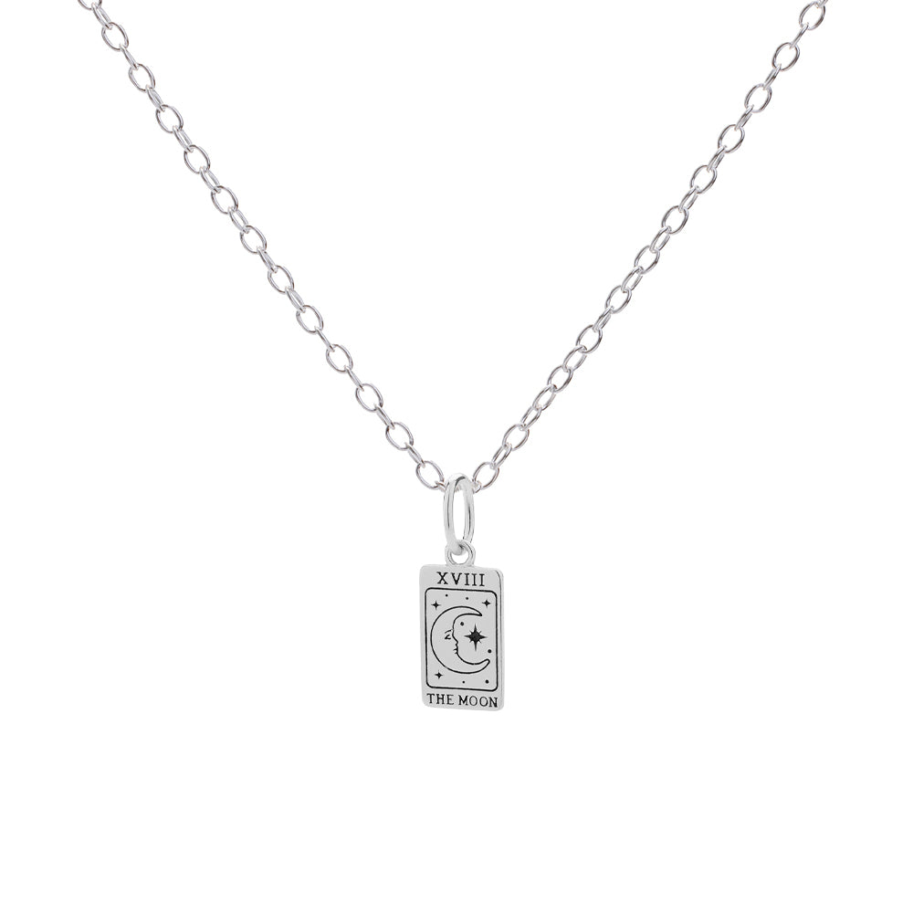 Silver Tarot Card Moon Charm Necklace