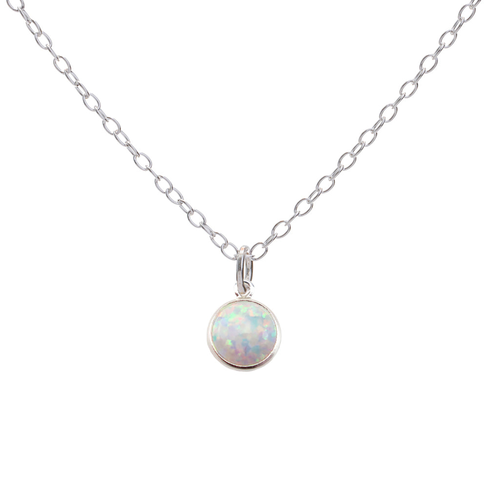 Silver White Opal October Birthstone Necklace
