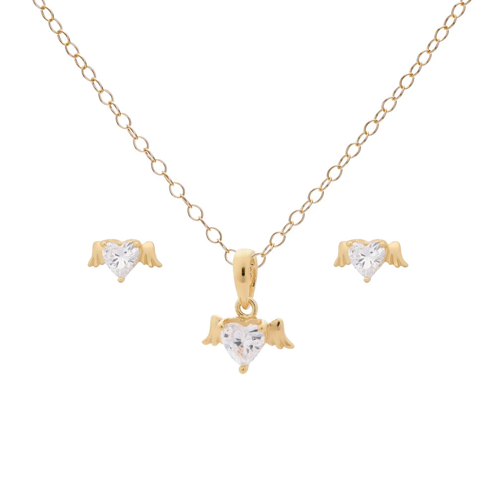 Matching Gold Winged Heart Necklace & Earrings