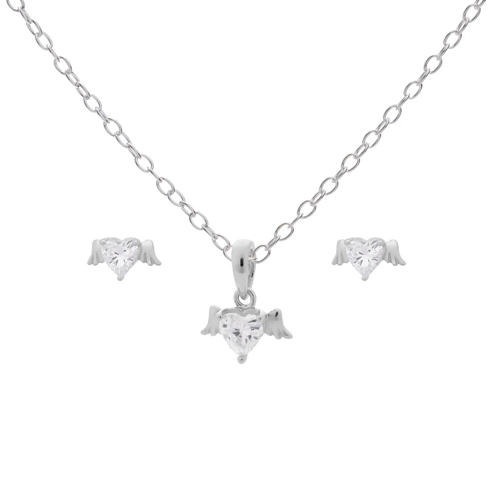 Matching Silver Winged Heart Necklace & Earrings