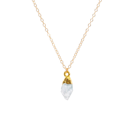 Gold Aquamarine Raw Crystal Necklace