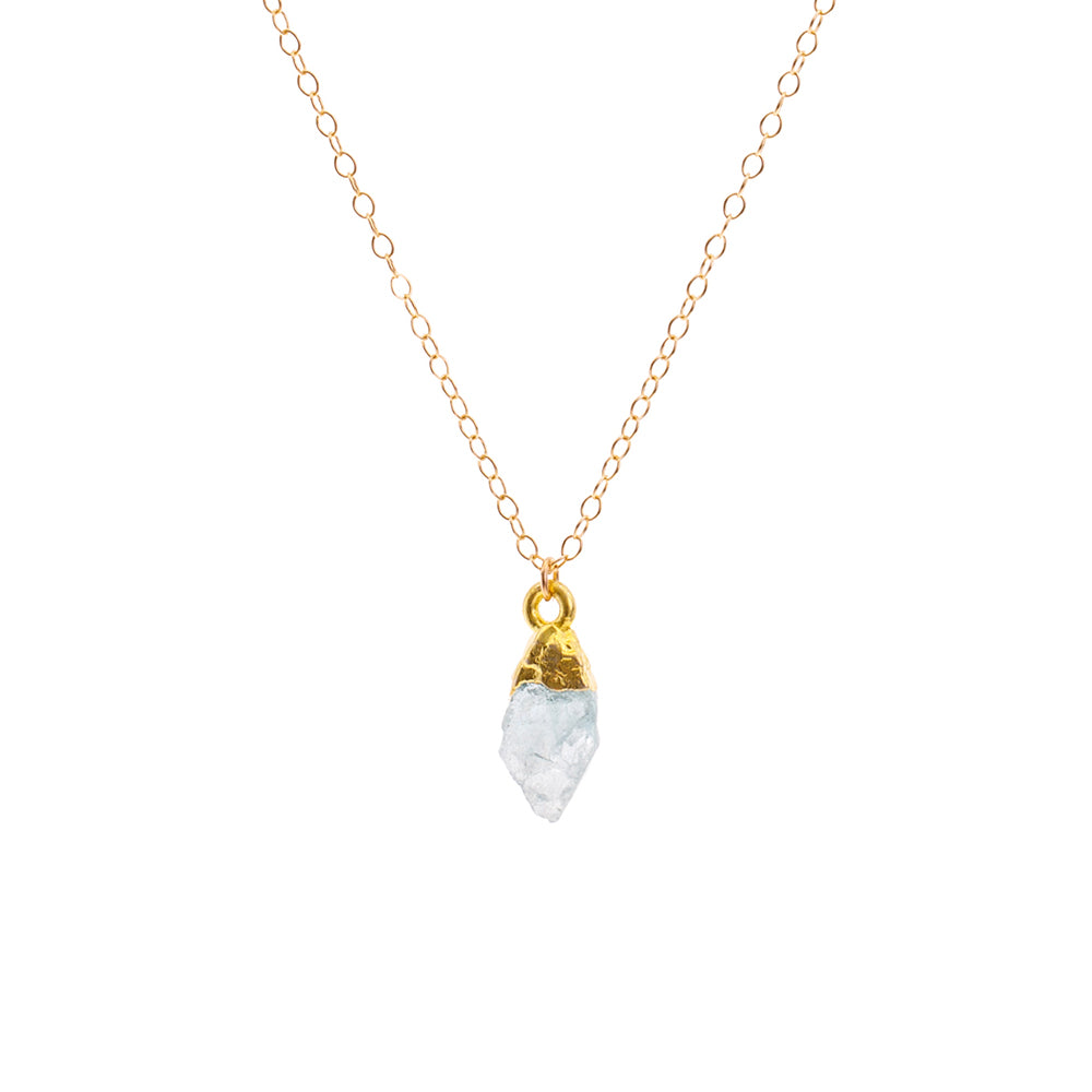 Gold Aquamarine Raw Crystal Necklace