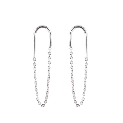 Minimal Silver Arc Chain Earrings
