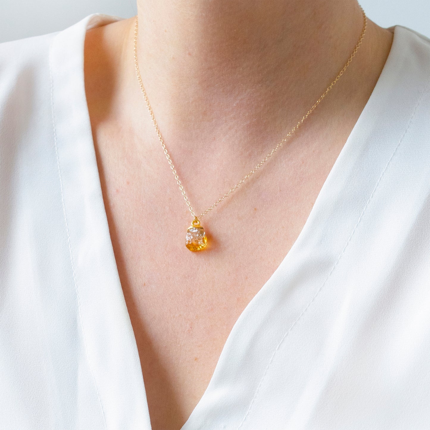 Gold Citrine Raw Crystal Necklace