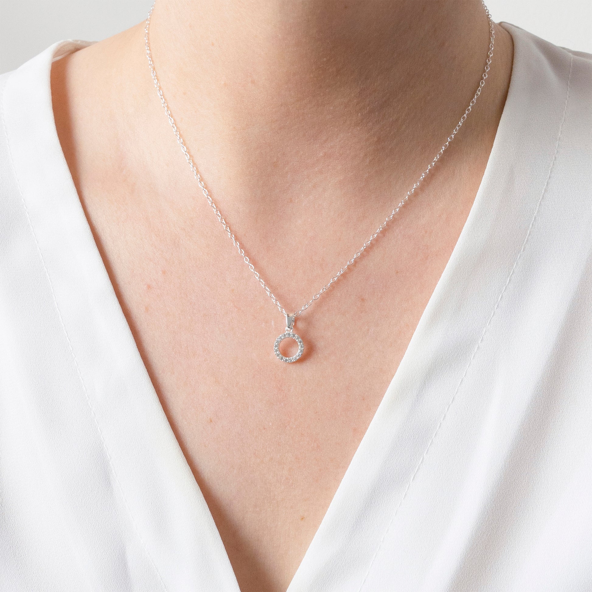 Silver Diamond Circle Necklace