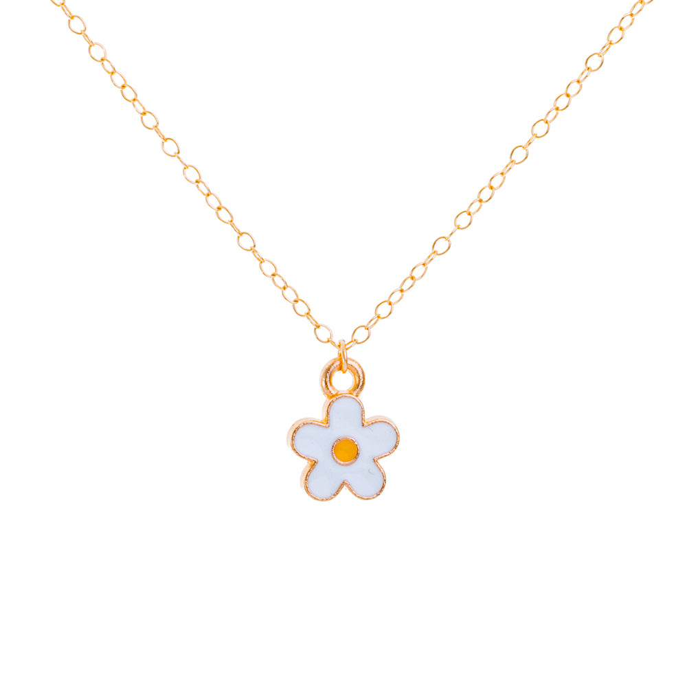 Gold Enamel Daisy Necklace