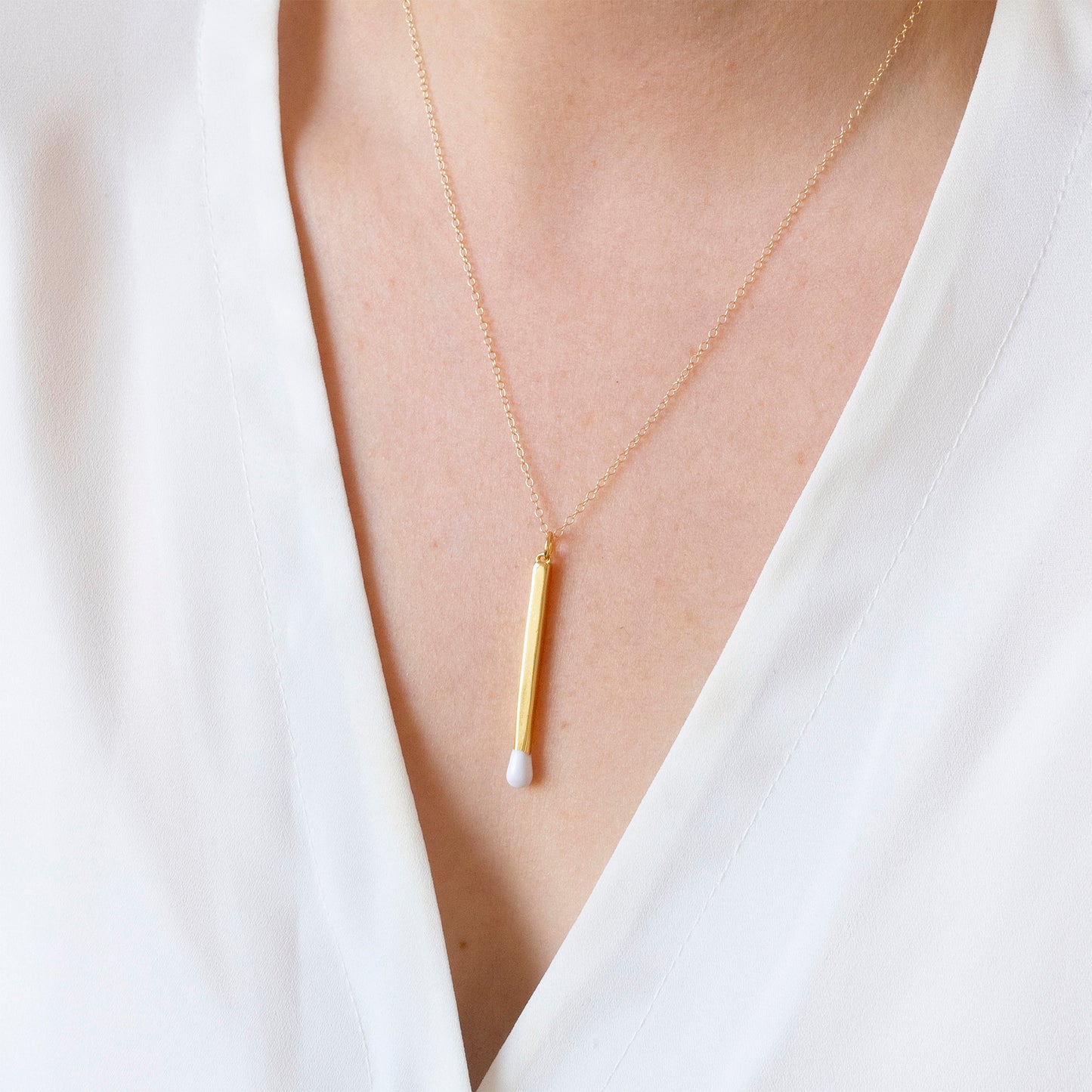 Gold Enamel Matchstick Necklace