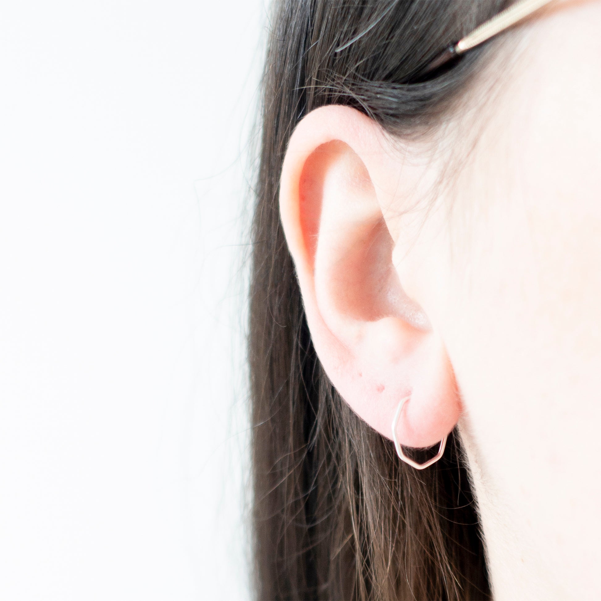 Minimal Silver Hexagon Hoop Earrings