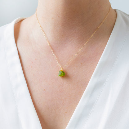 Gold Peridot Raw Crystal Necklace