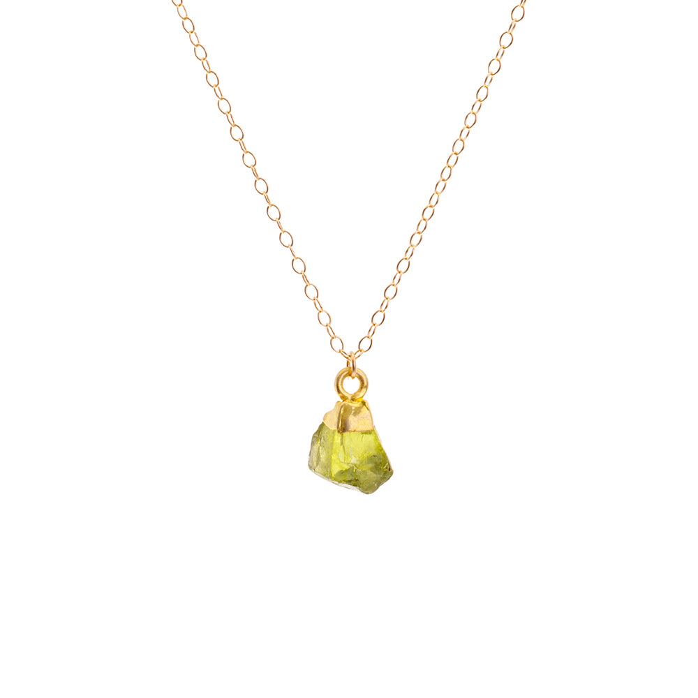 Gold Peridot Raw Crystal Necklace